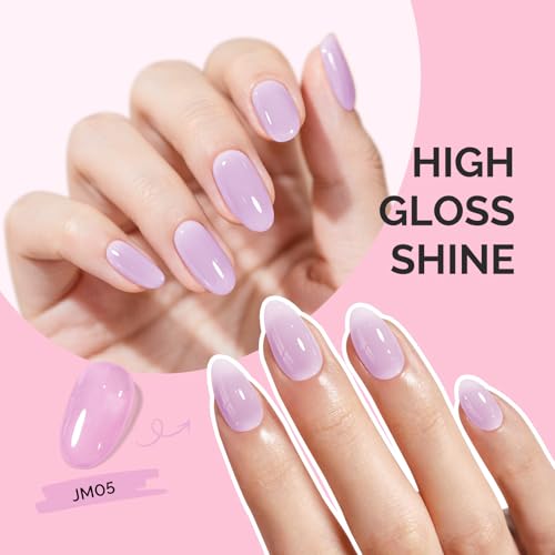 Image of MelodySusie Milky Gel Nail Polish, 0.5Fl Oz Jeweliver Gel Polish Milky White Purple Pastel Color Soak Off UV LED Light Cure Spring Summer Colors Manicure Nail Art DIY at Home JM05