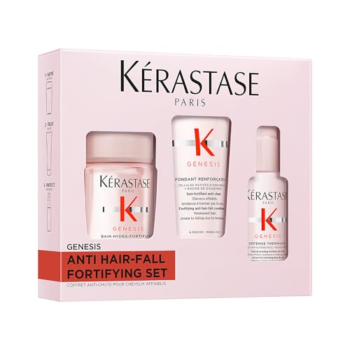 Kérastase Genesis, Kit con Rutina Anticaída con Champú Bain Hydra Fortifiant (80ml), Acondicionador Fondant Renforçateur (75ml) y Protector Térmico Défense Thermique (45ml), Para Cabello Fino o Frágil