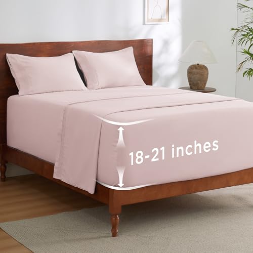Image of Bedsure Deep Pocket Full Size Bed Sheets Set - Fits Mattresses Up to 21 Inches Thick - 4 Piece GentleSoft Bed Sheets, Moisture Wicking, Cooling Bedsheet & Pillowcases, Easy & Secure Fit, Blush Pink
