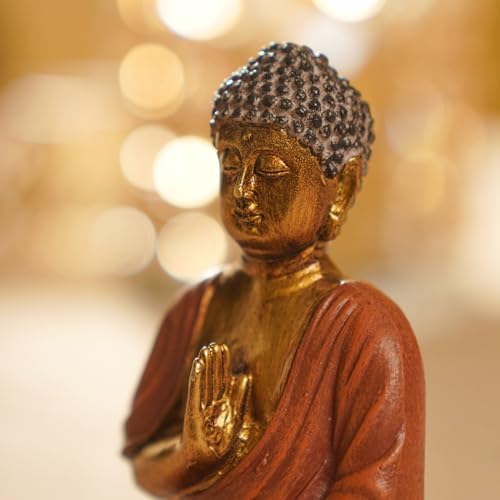 Image of PURE HOME + LIVING Orange Antique Gold Polyresin Sitting Buddha - Small Meditating Sitting Idol Statue, for Table Top and Home Decor, Samadhi Buddha Sculpture (Pack of 1)