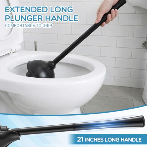 Reallnaive 8 Pack Heavy Duty Toilet Plunger with Holder, 21.5-inch Extended Handle Plunger for Bathroom Accessories, Bathroom Decor, Toilet Bowl Cleaners, Black - Thumbnail 5