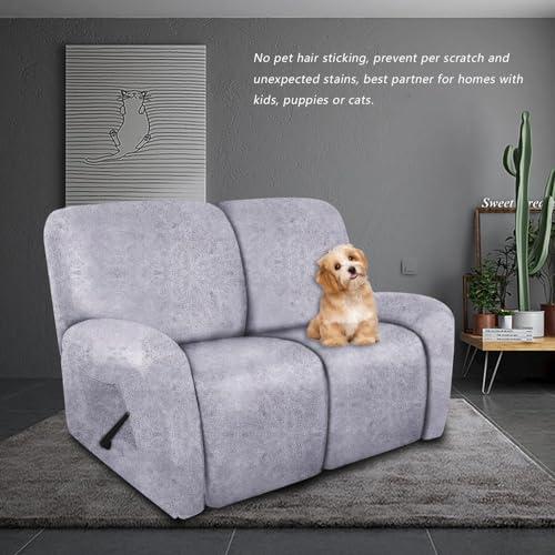 Image of molasofa Loveseat Recliner Slipcover 6-Pieces Stretch Leather Like Recliner Sofa Cover for 2 Seat Dual Reclining Loveseat Couch, Furniture Protector with Elastic Bottom (Marbling)