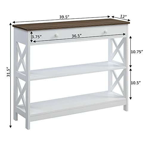 Convenience Concepts Oxford 1 Drawer Console Table With Shelves, Driftwood/White #TOP6