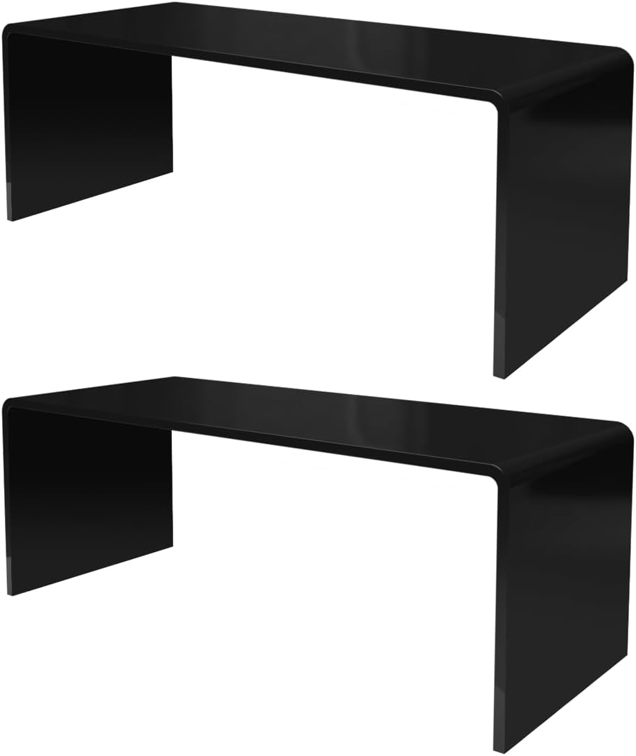 Marketing Holders 2 Pack Black Acrylic Riser Display Stand 11 Inch Wide by 4.5 Inch Deep Elongated Retail Products Bench Plexiglass One Piece Merchandise Showcase Counter or Table Decor Platform