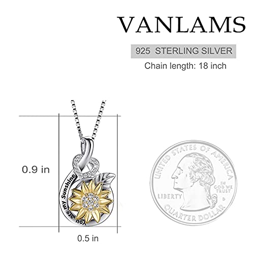 VANLAMS Sunflower Necklace for Women, Love Heart Pendant Necklace You Are My Sunshine Jewelry, Mothers Day Gifts Necklaces Gifts for Mom Wife Girlfriends Daughter3