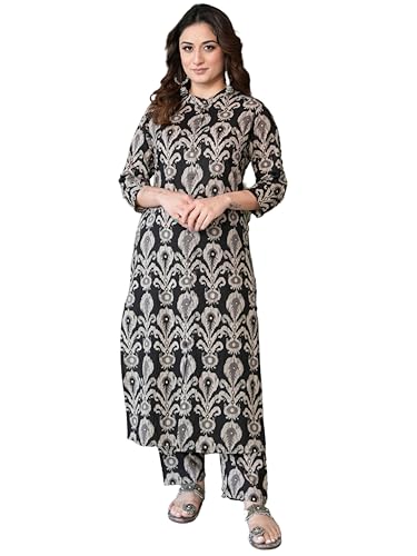 Image of Arayna Women's Pure Cotton Block Printed Ethnic Wear Kurta Set with Palazzo Pants