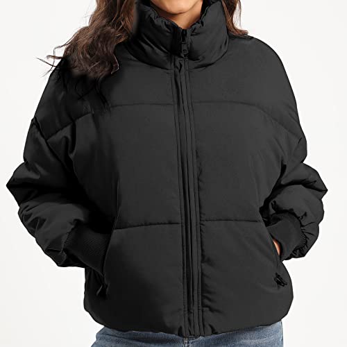Women's Winter Coat Puffer Jacket, Quilted Down Cropped Lightweight without Hood for Snow Warm3