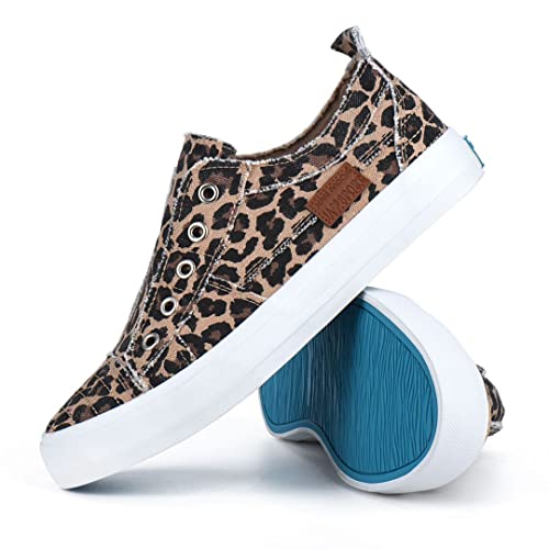 JENN ARDOR Womens Fall Slip On Fashion Sneakers No Laces Comfortable Casual Low Canvas Sneakers Flats Walking Shoes Leopard Print - image 5