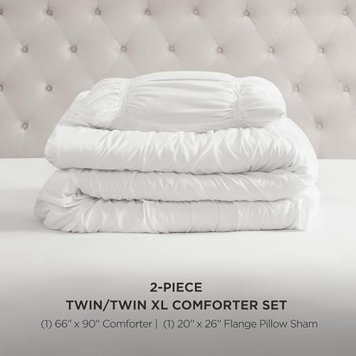 Image of Juicy Couture Ribbon Ruched 2 Piece Twin /Twin XL Comforter Set, White Bedding Ensemble