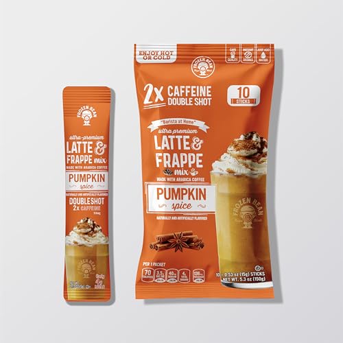 Image of The Frozen Bean Pumpkin Spice Instant Coffee Frappe, 10 Sticks | Real Arabica, 114mg caffeine, 5g sugar, Single serve packets, Hot or blended iced, On the go
