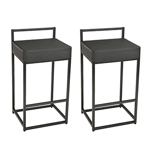 CIHONG 30” Bar Stools Set of 2 with Backrest, Counter Height Bar Stools with Thick Cushion Footrest Metal Steel Frame for Kitchen Counter Dining Room (Black)