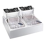 Freidora comercial 10L Freidora eléctrica 5000W Freidora eléctrica de doble tanque con cesta y temporizador, papas fritas comerciales de acero inoxidable