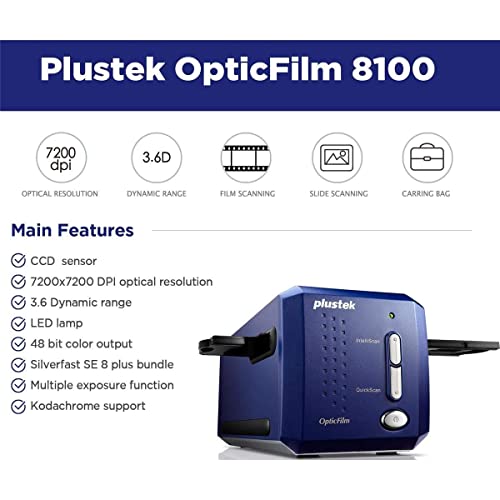 Plustek Opticfilm 8100-35Mm Negative Film/Slide Scanner With 7200 Dpi And 48-Bit Output. Bundle Silverfast Se Plus 8.8, Support Mac And Windows #TOP1