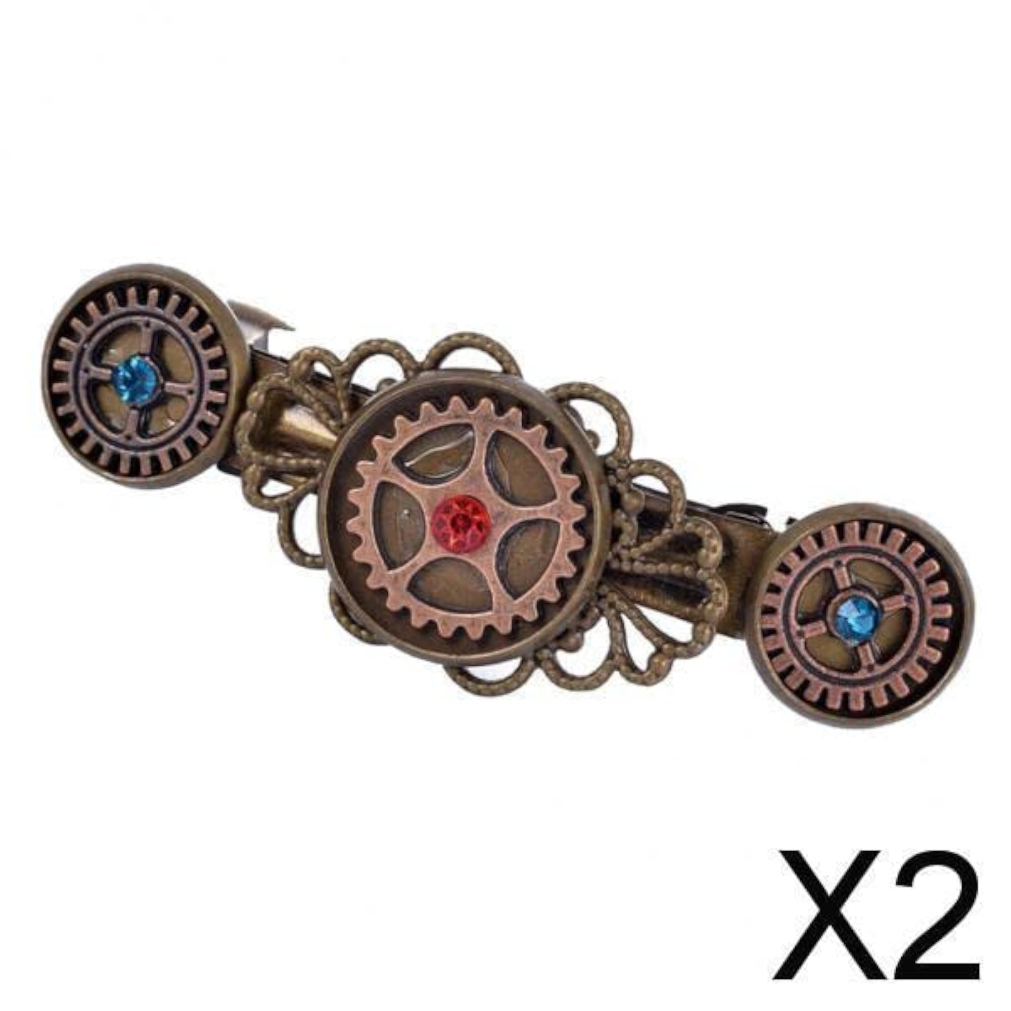Vintage Crystal Rhinestone Steampunk Gears Hair Clip