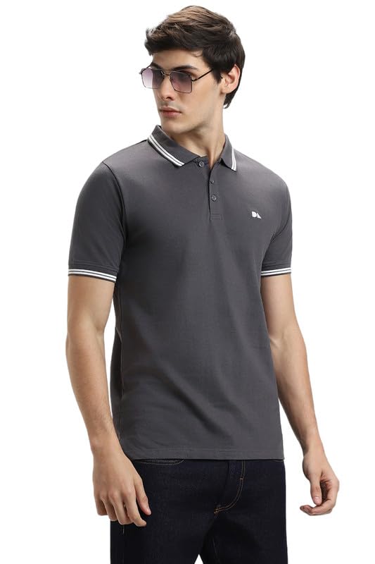 Image of Dennis Lingo Men's Cotton Solid Regular Fit Mandarin Collar Short Sleeve Polo Tshirt