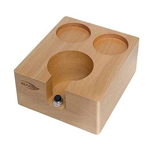 Ikape Espresso Tamper Holder, 58Mm Wood Coffee Tamper Station Base, Natural Wooden Espresso Tamp Mat Stand Fit For 58Mm Espresso Accessories - Can Adjustable Portafilters Stand Height (3 Hole) #TOP11