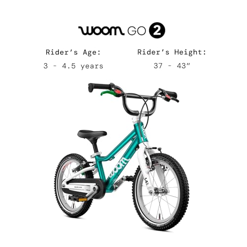 Image of woom GO 2 Bicycle for Children 3 to 4.5 Years Old, 14-Inch Lightweight Bike with Handbrake, Steering Limiter & Chainguard for Boys & Girls