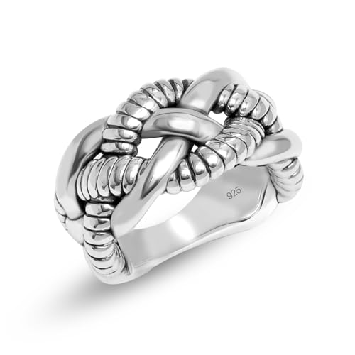LeCalla 925 Sterling Silver Knot Rings for Women | Interwoven Twisted Roped Ring | Women's Braided Rope Wedding Band (Sizes 6-8No.)
