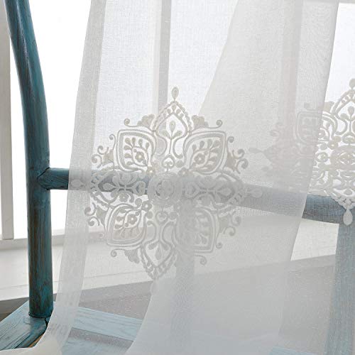 Vogol Sheer Curtains 84 Inches Long, European Floral Embroidered White Sheer Window Curtains For Living Room/Ding Room, Rod Pocket, W52 X L84, 2 Panels #TOP6