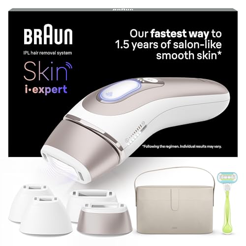 Braun Luz Pulsada Skin i·expert Smart IPL, Eliminación Del Vello En Casa, App Gratuita, Funda, Maquinilla Venus, 4 Cabezales, PL7387
