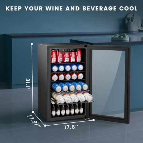Image of Electactic 130 Can Mini Fridge, 3.1 Cu. Ft. Beverage Cooler with Adjustable Digital Thermostat, Quiet Operation for Soda Beer Wine, Compact Refrigerator for Dorm Office Garage, Black