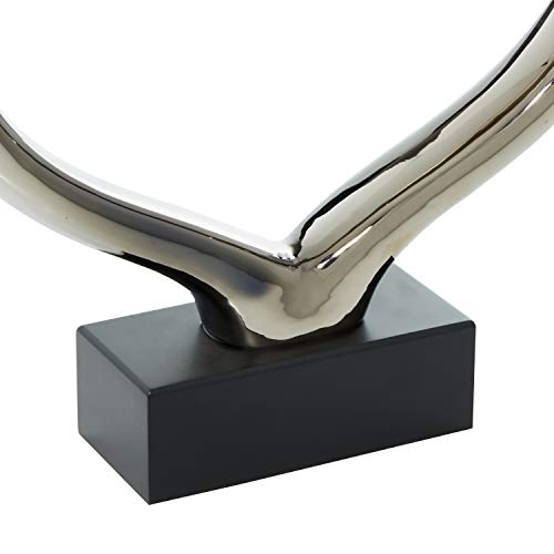 The Novogratz Ceramic Heart Sculpture With Black Base, 13" X 3" X 12", Silver #TOP6