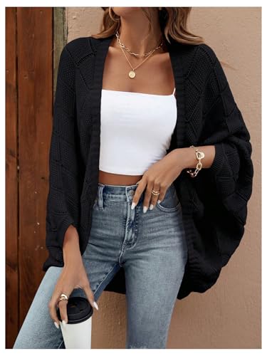 Floerns Women's Open Front Dolman Sleeve Loose Cardigan Sweaters Shrugs Ribbed Knit Tops Casual4