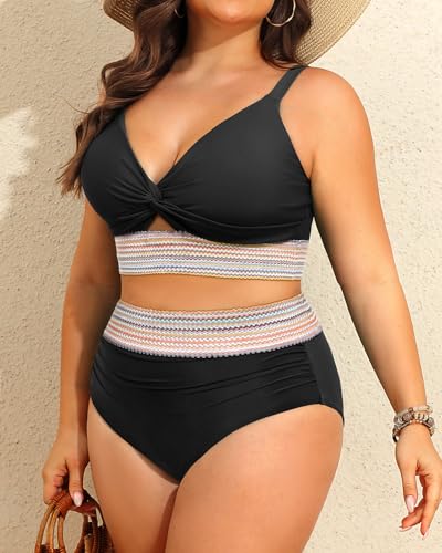 Daci Plus Size Two Piece Swimsuits - High Waisted Bikini for Women Tummy Control Bathing Suits Knot Twist Swimwear 20254