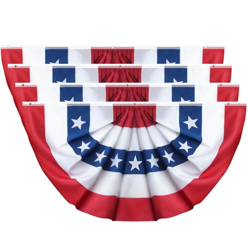 3x6 Ft American Bunting Flags for Outside 4th of July 250th Anniversary Outdoor Decorations Red White and Blue Banner Half Circle USA Patriotic Pleated Fan Flag Swag for Porch Fence Railing (Set of 4)