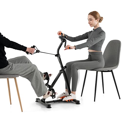 COSTWAY Cyclette a Pedali, Macchina per Fitness Mani, Braccia, Gambe e Ginocchia con Massaggio e Monitor LCD, Altezza e Lunghezza Regolabili