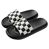 WIRETRAN Women's Men's Checkerboard Slippers Shower Sandals Thick Sole Household Bathroom Checkered Slippers Black 40-41