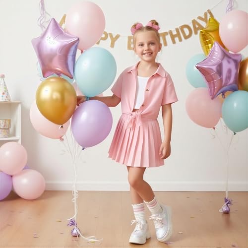 Image of HIHA Girls 3 Piece Outfit Cami Crop Tops Skirt Set with Button Down Shirts Size 6-12