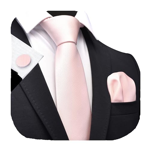 GUSLESON Blush Pink Ties For Men Solid Wedding Neckties and Pocket Square Cufflinks Sets (0789-38)