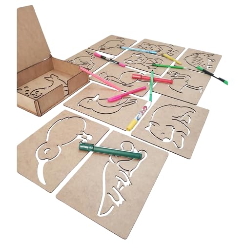 Image of Cliths 14-Piece Montessori Australian Animals Stencil Set - Ideal for Kids & Preschoolers, Hand Muscle Training, Drawing and Sketching