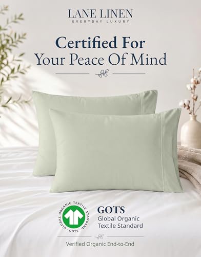 Image of 100% Organic Cotton Pillowcases - Standard Size, Ultra Soft and Crisp, Cool Percale Weave, Breathable, Sleeping Pillow Covers, Set of 2 - Mineral