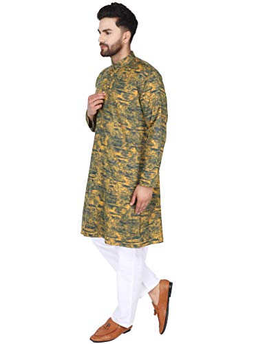 SKAVIJ Uomo Tunica Cotone Kurta Pigiama Set Oro_S