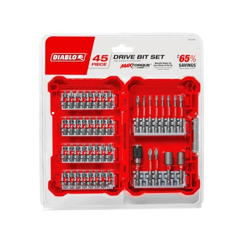 Diablo Screwdriving Set with Phillips, Square, Torx Bits & Magnetic Holders - Impact Strong Design, 45-Piece Kit for Drill & Impact Drivers - DSC-S45