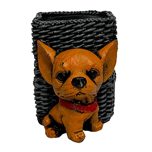 Image of AUGEN Pen Stand Decorative Hand Painted Puppy, Dog Design Stationery Holder | Gift Item | Table Top Decor (1034)