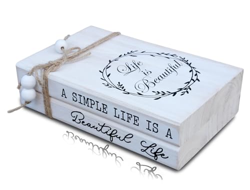 LIVDUCOT Decorative Books for Home, White Faux Books for Decoration, Rustic Farmhouse Display Wood...