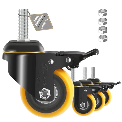 JULANG 3 Inch Stem Caster Wheels 3/8 Threaded Casters Set of 4 Heavy Duty by Julang - Used condition - US$20.59