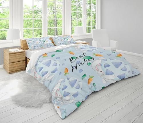 Ensemble de literie Lapin de Pâques avec housse de couette imprimée 160x220cm et 2 taies d'oreiller