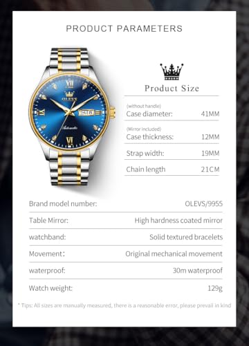Image of OLEVS Automatic Watches for Men Self Winding Mechanical Classic Diamond Business Luxury Dress Stainless Steel Waterproof Calendar Mens Watch