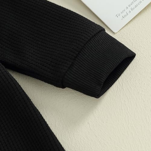 Kuriozud Newborn Baby Boy Girl Clothes Button Solid Long Sleeve Romper Jumpsuit Basic One Piece Outfits Waffle Long Sleeve Black, 0-3 Months - Thumbnail 6