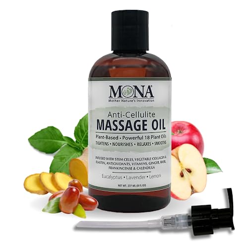 Mona Brands Plant-Based Anti-Cellulite Massage Oil | Botanical Skincare Oil W/Therapeutic 18 Plant Oils | Stem Cells Vegetable Collagen Elastin | (Eucalyptus - Lavender - Lemon, 8 Fl Oz (Pack Of 1)) #TOP25