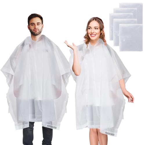 Aolegoo 5 Piezas Chubasqueros Impermeable, Ponchos Impermeables Reutilizable con Cubierta Para Viajes, Senderismo, Bicicleta, Unisex (Blanco)