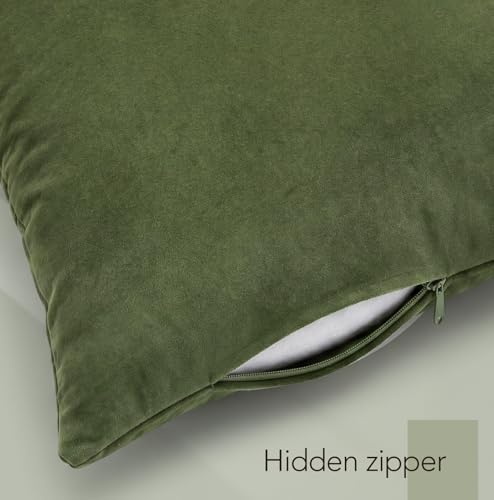 Image of Flutesan 2 Pack Velvet Stripes Throw Pillow Covers - 18x18 Inch Green and White Velvet Pillow Cover Decorative Modern Square Cushion Cases for Sofa Couch Bed Chair Living Room Decor
