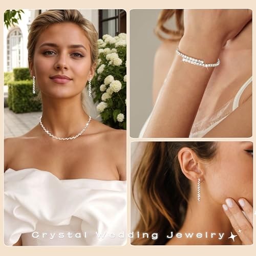 Xiokyo Silver Rhinestone Necklace Bridesmaid Earring Wedding Jewelry Sets for Brides Prom Jewelry Set for Women (Silver-B) by Xiokyo - Used condition - Image 2