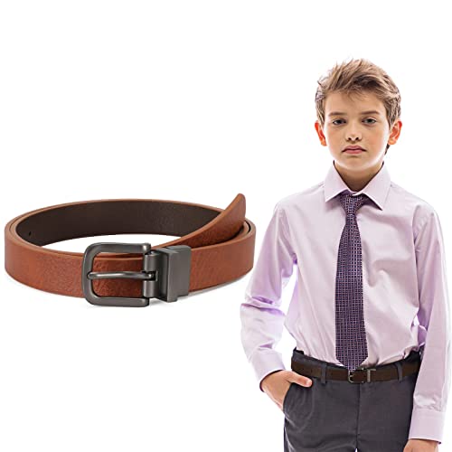 Image of Kids Reversible Belts for Boys SUOSDEY Classic Casual Children Leather Belt for School Uniform Jeans, 1-brown /Coffee, Fit Waist Size 20 inch-25 inch