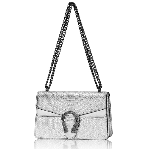 Image of Women's Crossbody Shoulder Bag Snake Print Satchel Purse Leather Chain Clutch Evening Handbag