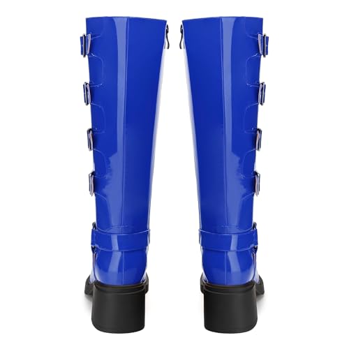 Women's Knee High Boots, Round Toe Low Heels Booties, Side Zipper Fashion Buckle Solid Knee High Boots for Women4